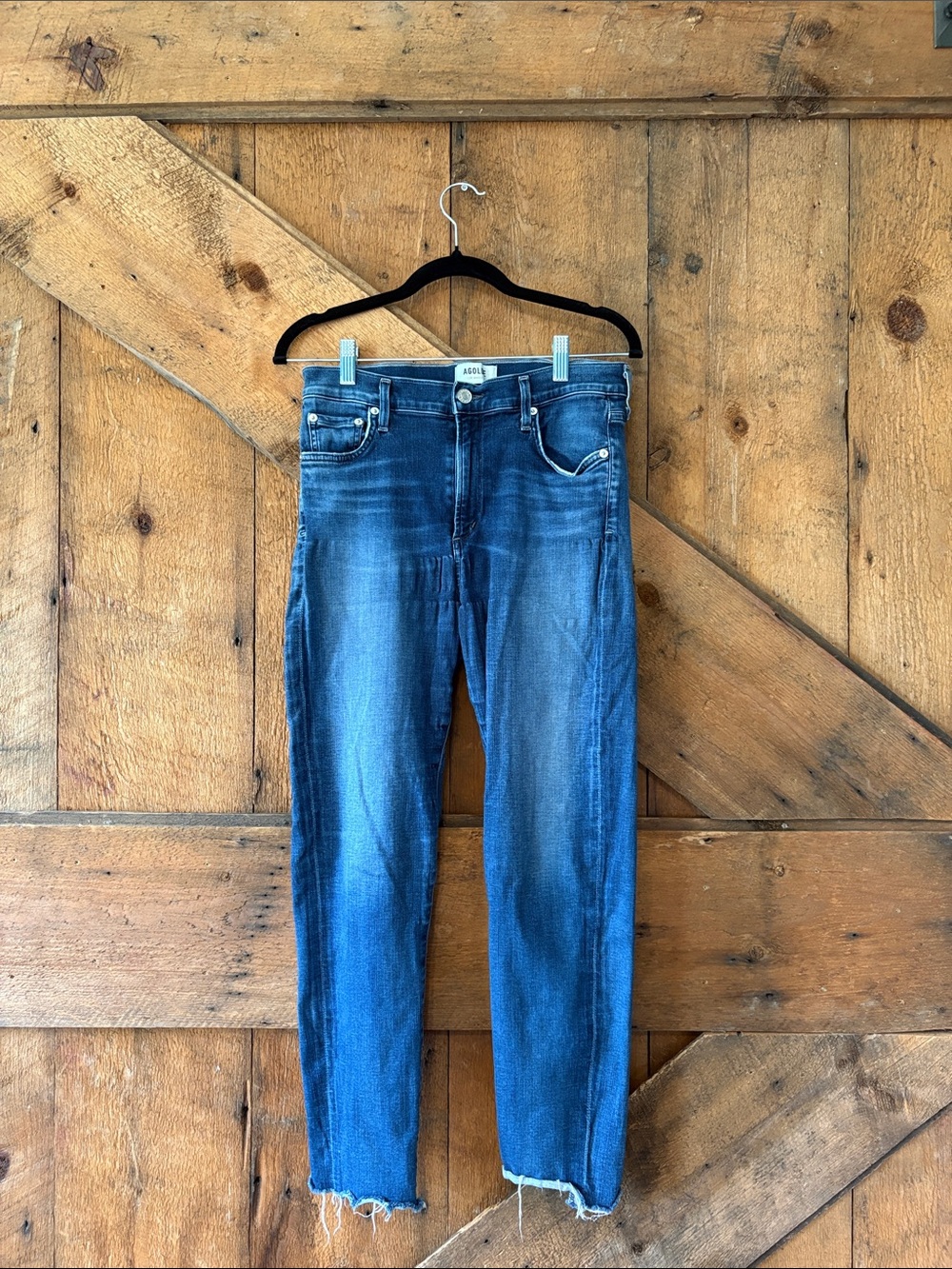 AGOLDE Size 30 High Rise Skinny Jeans Raw Hem Medium Wash Distressed
